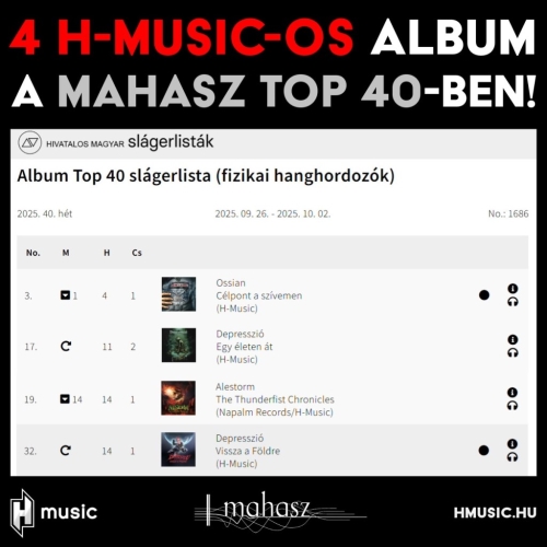 4 H-Music-os album a MAHASZ 40. heti (fizikai hanghordozók) Top 40-es listáján!