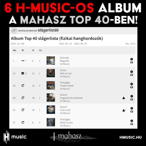 6 H-Music-os album a MAHASZ 25. heti (fizikai hanghordozók) Top 40-es listáján!