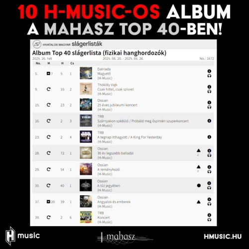 10 H-Music-os album a MAHASZ 26. heti (fizikai hanghordozók) Top 40-es listáján!