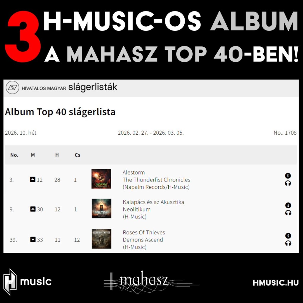 3 H-Musicos album a MAHASZ 2026 10. heti (fizikai hanghordozók) Top 40-es listáján!
