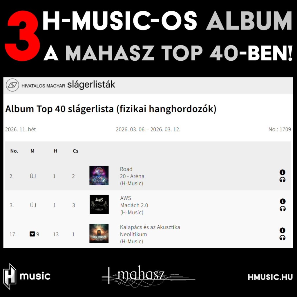 3 H-Music-os album a MAHASZ 2026 11. heti (fizikai hanghordozók) Top 40-es listáján!