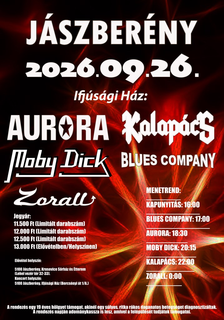 Jászberény Kalapács, Moby Dick, Aurora, Zorall, Blues Company koncert