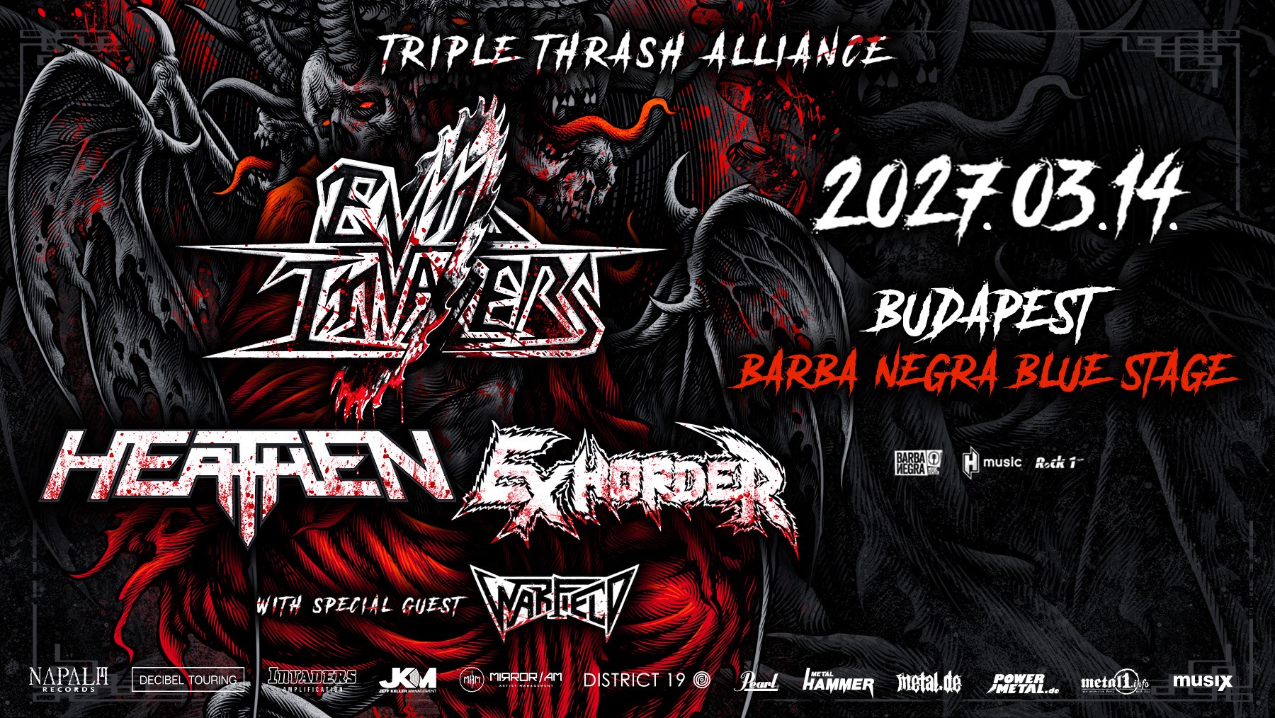 EVIL INVADERS + EXHORDER + HEATHEN Triple Headliner Tour 2027
