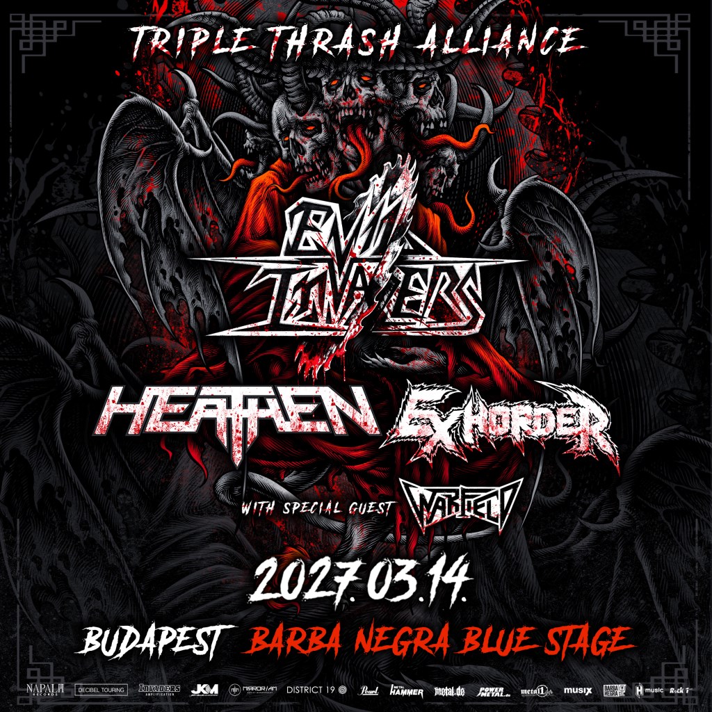 EVIL INVADERS + EXHORDER + HEATHEN Tripla Headliner Turné jön 2027-ben