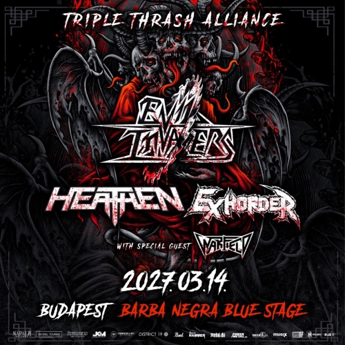 EVIL INVADERS + EXHORDER + HEATHEN Tripla Headliner Turné jön 2027-ben